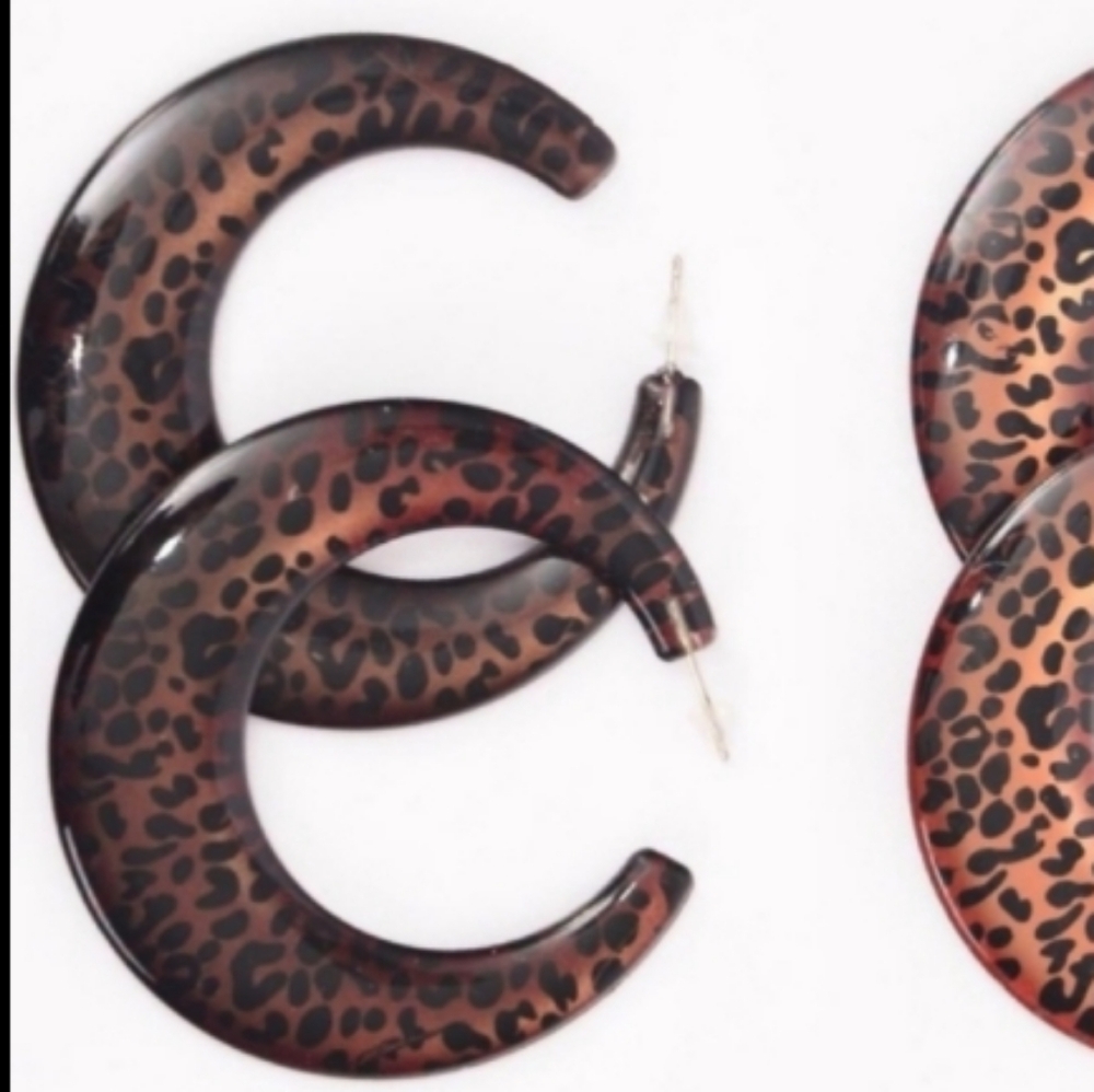 Animal Print Leopard Hoop Earrings *Dark Brown NEW Metal alloy hypoallergenic